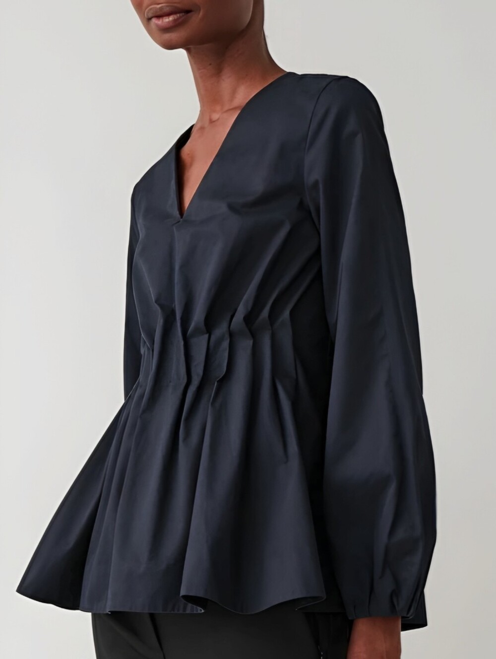 COS Black Long-Sleeve Pleated Peplum Top